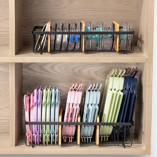 2-Pack Adjustable Lid Organizers - Large Kitchen Cabinet Organizer for Food Storage Container and Tumbler Cup Lids with 6 Bamboo Dividers - Organizers in Kitchen/Pantry/Laundry Room - size: 2-Pack Small & Large