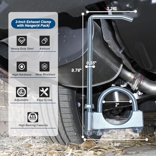Exhaust Clamp With Hanger 2 Inch, Universal Exhaust Hangers Muffler Hanger for 2" Exhaust Pipes(4 Pcs) - size: 2 Inch-4 PACK