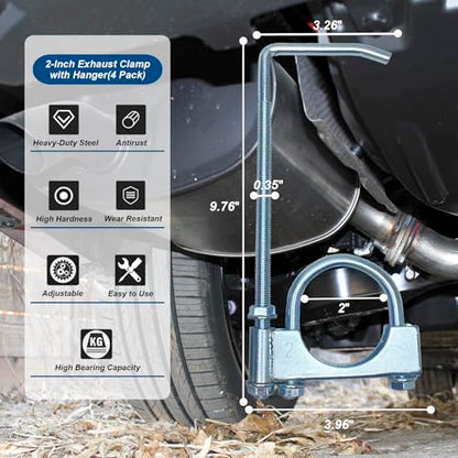 Exhaust Clamp With Hanger 2 Inch, Universal Exhaust Hangers Muffler Hanger for 2" Exhaust Pipes(4 Pcs) - size: 2 Inch-4 PACK