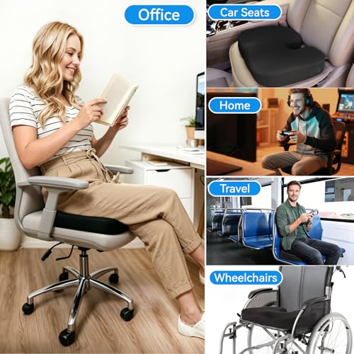 Seat Cushion for Chair - Memory Foam Coccyx Pillow with Non-Slip Bottom, U-Shape for Tailbone & Sciatica Pain Relief. Orthopedic Cushions for Office Chair, Car, Wheelchair (Office, Driving,Home)