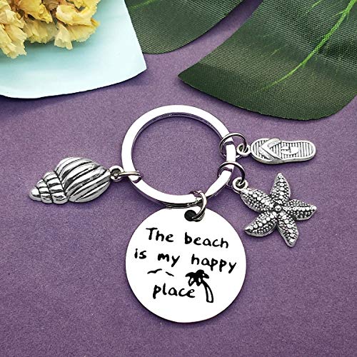 Vadaka Beach Lover Gift Keychain Jewelry Beach Keyring Stainless Steel Key Chain Birthday Christmas Graduation Gift for Women Girl Teens
