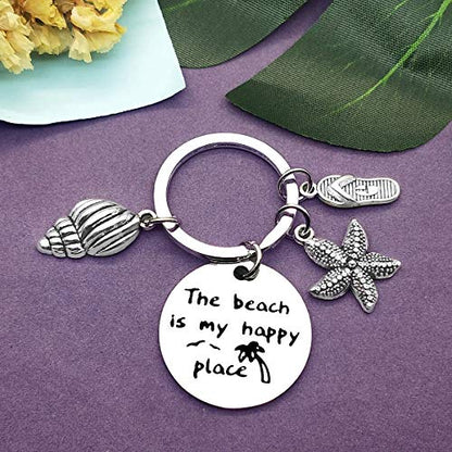 Vadaka Beach Lover Gift Keychain Jewelry Beach Keyring Stainless Steel Key Chain Birthday Christmas Graduation Gift for Women Girl Teens