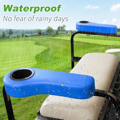 10L0L Golf Cart Rear Seat Kit Arm Rest Set with Cup Holder for Yamaha EZGO Club Car Golf Cart UV-Proof Coating Long Lasting, No Drilling Kits Include - color: blue
