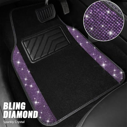 CAR PASS Bling Rhinestones Diamond Car Floor Mat, Crystal Sparkly Shining Glitter Carpet, Waterproof Anti-Slip PVC Heel Pad Universal Fit Interior Set SUV,Sedan,Van,4pcs Girl Women Men Violet Purple - color: Violet Diamond