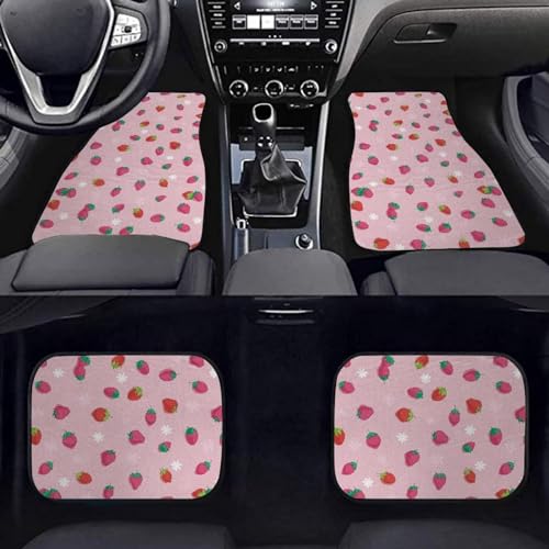 Flower Pink Strawberry Car Floor Mats Front & Rear Car Mats Set of 4pcs Car Carpet Universal Fit for SUV,Vans,sedans,Trucks - color: Flower Pink Strawberry