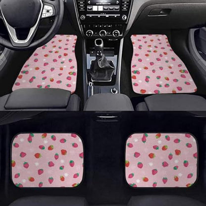 Flower Pink Strawberry Car Floor Mats Front & Rear Car Mats Set of 4pcs Car Carpet Universal Fit for SUV,Vans,sedans,Trucks - color: Flower Pink Strawberry