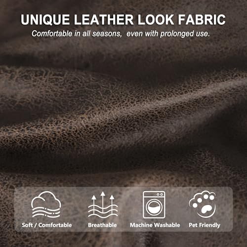 Leather Look Recliner Console Cover for Recliner Couch, Stretch Middle Console Slipcovers for Reclining Sofa and Loveseat, Washable Furniture Protector for Pets (1 Console Cover, Brown)