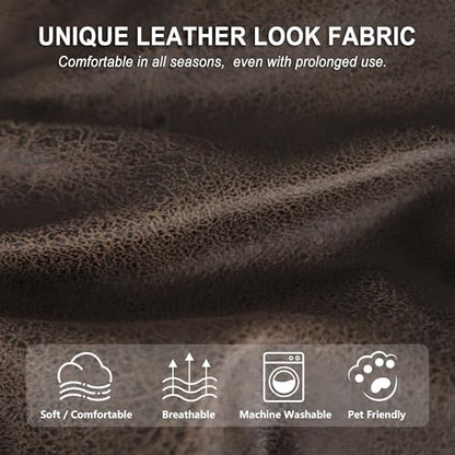 Leather Look Recliner Console Cover for Recliner Couch, Stretch Middle Console Slipcovers for Reclining Sofa and Loveseat, Washable Furniture Protector for Pets (1 Console Cover, Brown)