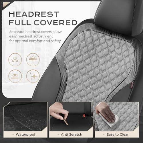 Coverado Car Seat Covers 5 Seats, Leather Seat Covers Full Set, Carbon Fiber Textured Design, Durable Waterproof Seat Protectors, Black&Gray Seat Cover, Automotive Seat Covers Universal Fit Most Cars - color: BlackGray, size: Full set