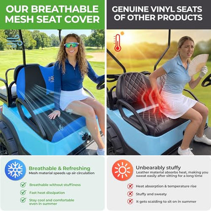 10L0L Golf Cart Seat Covers, Super Comfort Cooler Than Vinyl Seat Cover, Front and Rear Seat Cover for Yamaha EZGO Club Car, No Drilling Breathable Mesh Bench Seat Blanket, Machine Washable - color: Black + Blue, style: Front Seat - For Yamaha & Club Car
