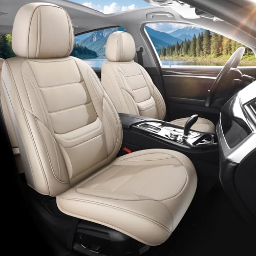 Car Seat Covers Full Set Custom Fit for Ford Escape 2001-2026 - Premium Faux Leather with Lumbar Support, Breathable, Anti-Slip & Full Wrapping Edge (Beige,Full Set) - color: Style1-Beige, size: Fit for Escape full set