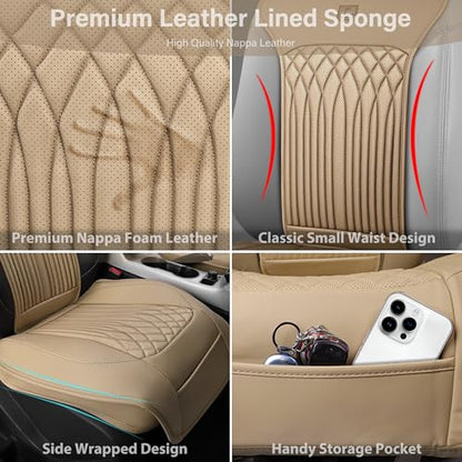 CAR PASS Car Seat Protector, 2 Pack Sideless Nappa Leather Seat Covers for Cars, All Season Waterproof Breathable Front Seats Cushion with Storage Pocket Universal Fit Vehicle Car SUV Truck, All Beige - color: Beige