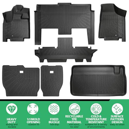 Floor Mats Full Set for Dodge Grand Caravan 2008-2021 & for Chrysler Town & Country 2008-2016(ONLY Stow'n Go), TPE All Weather Protection Custom Fit Floor Liners & Backrest Mat & Cargo Liner