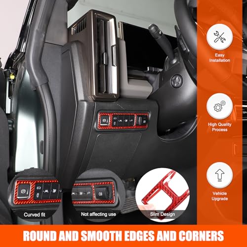 for Hummer EV Accessories Car Center Control Electronic Handbrake Trim Cover for Hummer EV 2024 2025+ Real Carbon Fiber Electronic Handbrake Switch Panel Trim (Red) - color: Red