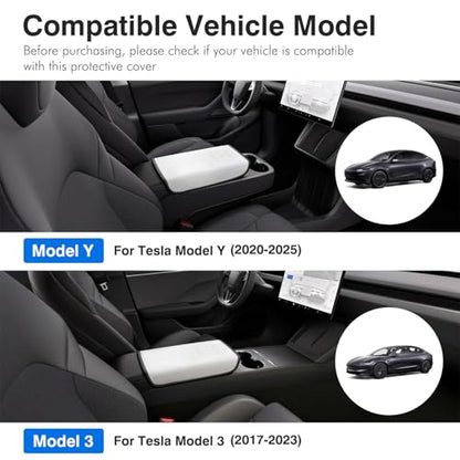 Center Console Armrest Cover for Tesla Model 3 2017-2023 & Model Y 2020-2025 with Embossed Logo& Key Card Holder | Scratch Resistant Interior Easy Install Accessories, White - color: white