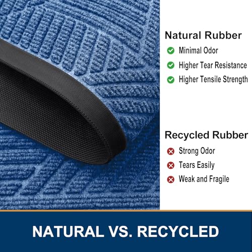 Smiry Front Door Mat Outside Entrance, Heavy Duty Sturdy Natural Rubber Doormat, Trap Dirt and Moisture, Easy Clean Low Profile Mats for Indoor Outdoor Entry, Irregular Triangle (29.5x17, Blue)