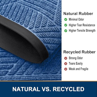 Smiry Front Door Mat Outside Entrance, Heavy Duty Sturdy Natural Rubber Doormat, Trap Dirt and Moisture, Easy Clean Low Profile Mats for Indoor Outdoor Entry, Irregular Triangle (29.5x17, Blue)