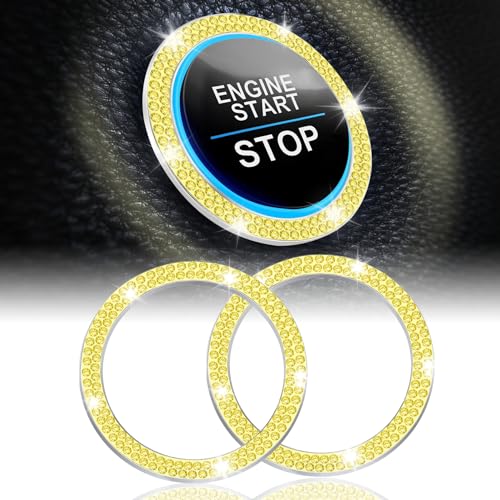 LivTee 2 PCS Crystal Double Rhinestone Car Engine Start Stop Decoration Ring, Bling Car Interior Accessories for Women, Push to Start Button Cover Sticker, Automotive Decals, Lemon Yellow - color: Double Lemon-yellow
