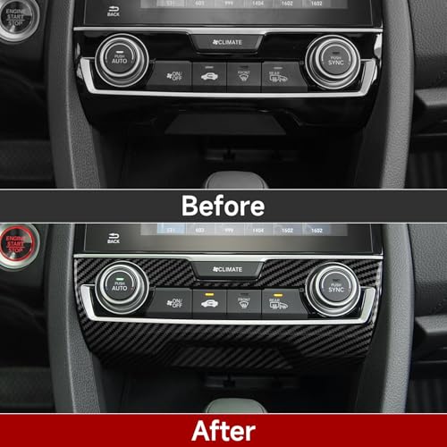 Air Condiitioning Center Console Panel Decals for 2016-2021 Honda Civic 10th Gen Accessories ABS Carbon Fiber Stickers, NOT for The CAR with Warmer Buttons - color: Air Condiitioning Panel