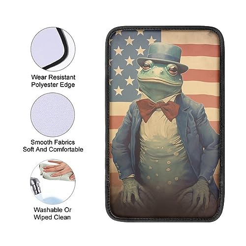 Car Center Console Pad, Universal Waterproof Car Armrest Seat Box Cover, Car Interior Accessories for Most Vehicle SUV Truck Vintage American Flag Gentle Frog Car Armrest Pad - color: vintage american flag gentle frog