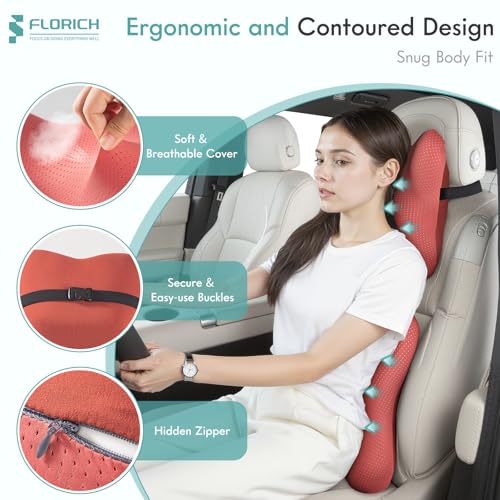 Car Lumbar Support Pillow and Neck Headrest Pillow for Office Chair, Ergonomic Memory Foam, Relieves Neck, Back Pain, Pressure-Relieving Back Support for Car, Office Chair & Wheelchair – Red - color: Red, size: Lumbar&Headrest Pillow