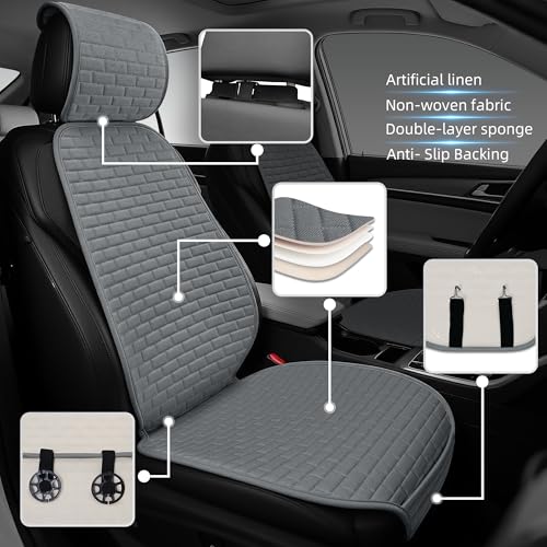 Linen Car Seat Covers Front Seat Covers - 2 PCS Durable & Non-Slip Breathable Cloth Fabric Car Seat Protector, Universal Fit for Most Automotive, Vans, SUVs, Trucks - Dark Gray - color: Dark Gray with Backrests 2 Pcs