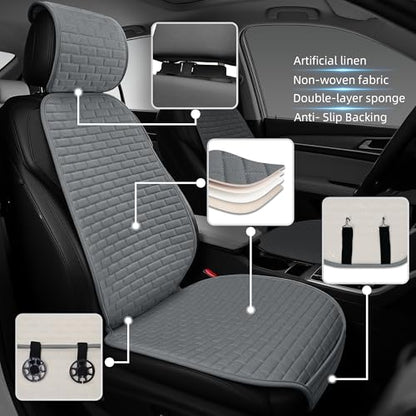 Linen Car Seat Covers Front Seat Covers - 2 PCS Durable & Non-Slip Breathable Cloth Fabric Car Seat Protector, Universal Fit for Most Automotive, Vans, SUVs, Trucks - Dark Gray - color: Dark Gray with Backrests 2 Pcs
