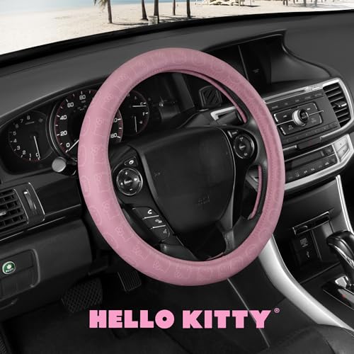 Sanrio Hello Kitty Pink Car Steering Wheel Cover, Universal Fit Cute Car Accessories for Women Stylish Decor Gifts Hello Kitty Accessories - Fits Standard Wheels 14.5"-15" - style: Hello Kitty Pink