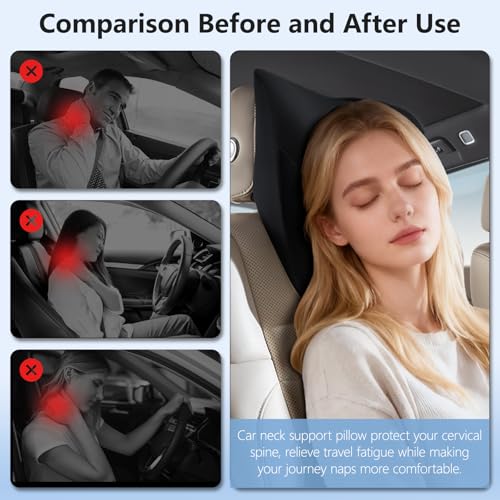 BABUR Car Headrest Pillow | Ergonomic Memory Foam Neck Shoulder Support Pillow with Adjustable Design & Enlarged Surface | Pain Relief for Driving Travel Sleeping | Black 1 Pack - color: Black