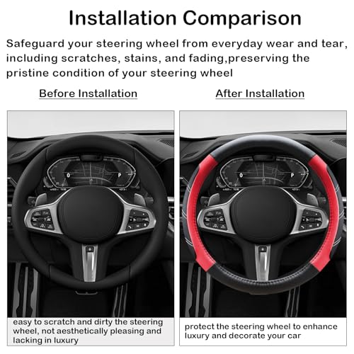 Black and Red Line Punching Car Steering Wheel Cover, Microfiber Leather Sports, 14.5-15 in Universal Leather Wheel Covers, Breathable Fashion Anti-Slip, Steering Wheels Accessories for Men Women - color: Line Punching-Black and Red