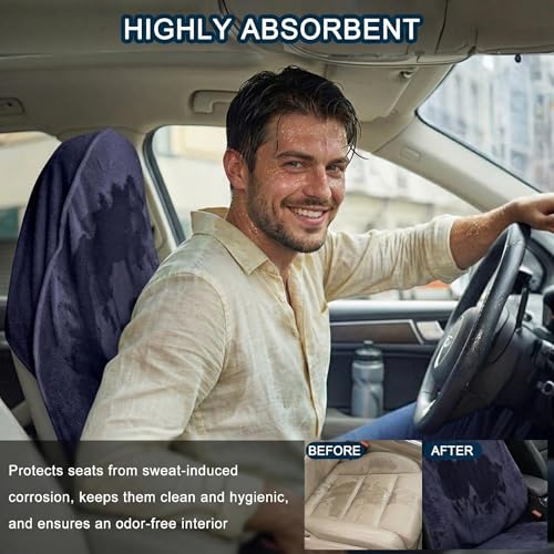 Car Seat Towel Cover, 2pcs Universal Front Seat Protector for Cars, SUVs and Trucks, Sweat Towel Car Seat Cover for Gym, Yoga, Swimming, Pets and Family Travel, Navy - color: Black
