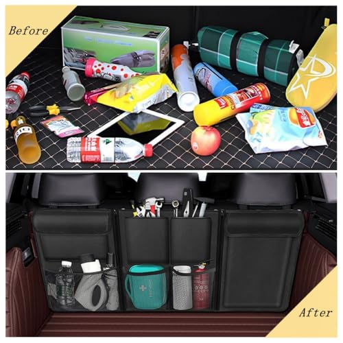 Car Trunk Organizer, Detachable Car Backseat Hanging Organizer with 7 Large Storage Pockets, Collapsible Back Seat Organizer Car Interior Accessories for SUV, Van, Jeep