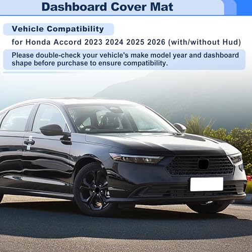 Dashboard Cover with/Without Hud Interior Dash Cover Mat Pad Carpet Non-Slip Dashboard Protector Sunshine UV & Heat Resistant Black - style: for Honda Accord 2023-2026 (with/without Hud)