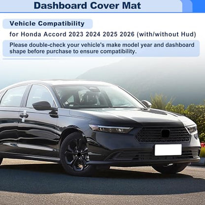 Dashboard Cover with/Without Hud Interior Dash Cover Mat Pad Carpet Non-Slip Dashboard Protector Sunshine UV & Heat Resistant Black - style: for Honda Accord 2023-2026 (with/without Hud)