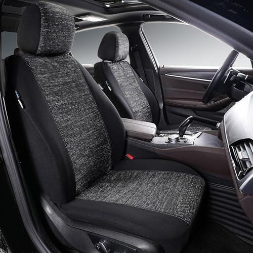 2pcs Cloth Car Seat Covers Set Black - Low Back Front Seats Protectors with Airbag - Durable Auto Seat Cushions Universal Fit for Vehicles Cars SUV Trucks