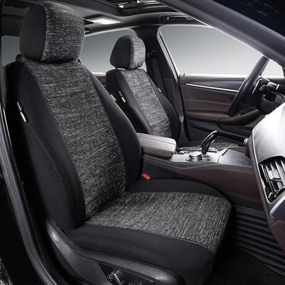 2pcs Cloth Car Seat Covers Set Black - Low Back Front Seats Protectors with Airbag - Durable Auto Seat Cushions Universal Fit for Vehicles Cars SUV Trucks