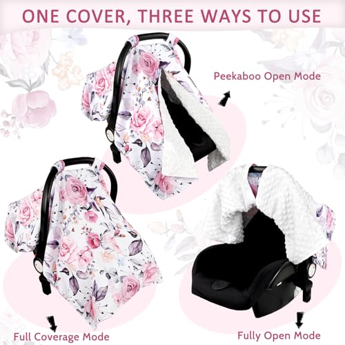 Baby Car Seat Cover, Breathable Infant Carseat Cover for Summer Peekaboo Opening Car Seat Canopy Cover, Nursing Cover for Baby Boys Girls (Pink Floral) - color: Pink
