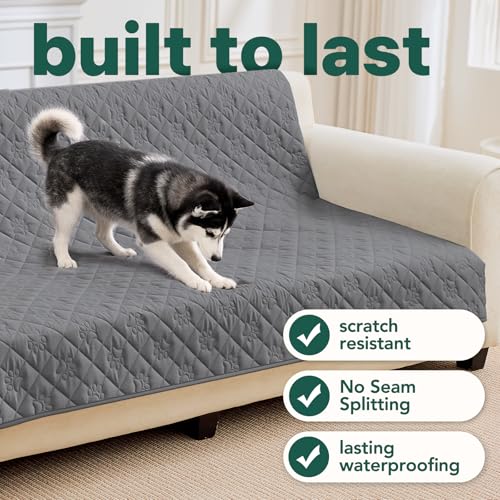 PAWFINITY Waterproof Couch Cover for Dogs, Pee Proof Pet Blanket, Paw Print Quilted, Pet Hair Resistant, Scratch-Resistant, Washable Furniture Protector for 2-3 Seat Sofa and Bed, 30x70 Inch, Grey - size: 70x30 inch (pack of 1)