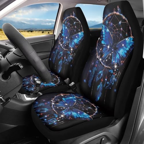 2 PCS Butterfly Car Seat Covers Dream Catcher Print Front Auto Seat Cover Car Bucket Seats Protector Covers Universal fit for SUV Sedan Van - color: Blue Butterfly Dream Catcher