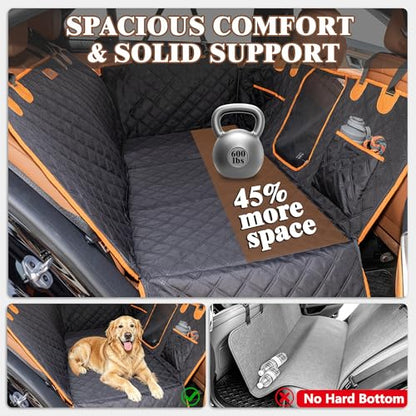 Dog Car Seat Cover for Back Seat – Hard Bottom Back Seat Extender for Dogs with Joint-Friendly Sponge Pad, Waterproof & 600LBS Support, Dog Hammock with Mesh Window in Sedan, SUV, Truck