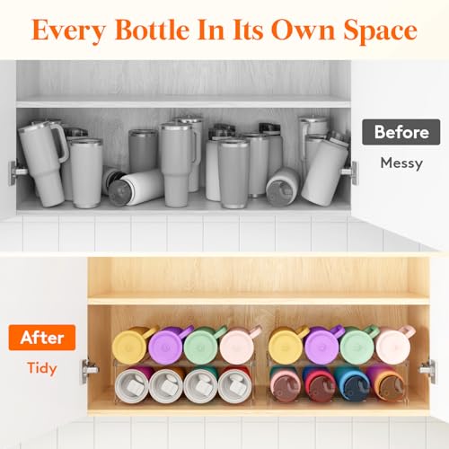 Lifewit Stackable Bottle Storage Organizer, Clear Freestanding Wine Holder for Cabinet, Large Slot Water Bottle Tumbler Cup Organizer for Pantry, Plastic Wine Rack for Fridge Cellar, 2Tier Hold 8 - size: 2 Tier-8 Bottle