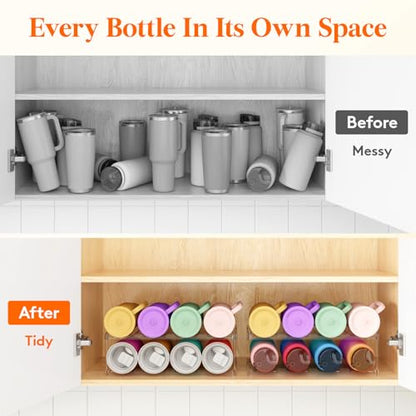 Lifewit Stackable Bottle Storage Organizer, Clear Freestanding Wine Holder for Cabinet, Large Slot Water Bottle Tumbler Cup Organizer for Pantry, Plastic Wine Rack for Fridge Cellar, 2Tier Hold 8 - size: 2 Tier-8 Bottle