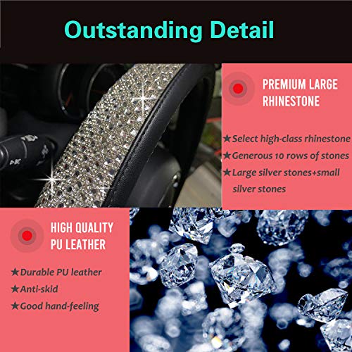 D Shaped Bling Comfy Steering Wheel Cover with Jumbo Crystal Rhinestones, Anti-Slip Diamond Leather, Flat Bottom 14.5-15 Inch (Silver) - color: 1.Silver, size: D Shaped/Flat Bottom[14 1/2''-15'']