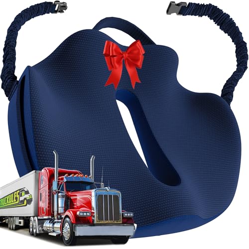 XL Truck Seat Cushion for Truck Driver Seat Cushion - Upgraded Back Support, CertiPUR-US® Certified - Thick Memory Foam, Pain Relief for Hours of Driving, Trucker Approved Big Rig - Navy - color: Navy Blue, size: XLarge