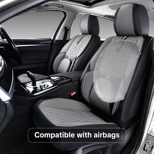 Universal Car Seat Cover, Gray Car Seat Cover, Artificial Leather, Waterproof and Easy to Clean, 360° Coverage for 5 Seats, Protects and Beautifies the Interior, Fits Most Cars - color: B_Gray & Black