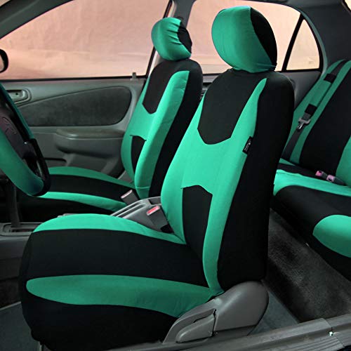 TLH Light and Breezy Flat Cloth Automotive Car Seat Covers Front Set Only, Airbag Compatible, MintColor Universal Fit Car Seat Protector for Cars, Auto, Trucks, SUV - color: Mint
