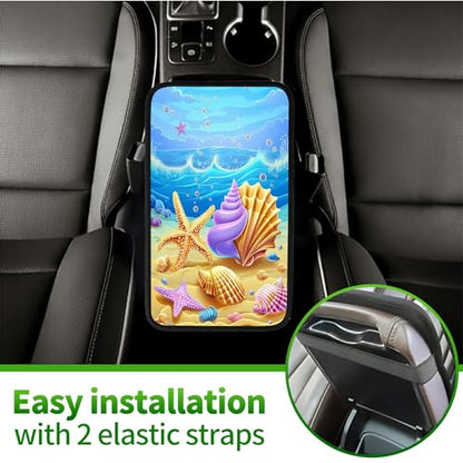 Universal Auto Center Console Pad and 2Pcs Car Coasters Set, Anti Slip Soft Neoprene Car Armrest Seat Box Cover Protector Universal Fit - Car Interior Accessories, Beach - color: 513
