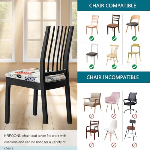 KRFOONN Waterproof Seat Covers for Dining Room Chairs Set of 4 with Bench Cover Washable Dining Chair Covers Removable Kitchen Chair Cushion Slipcovers Protector, A13 - color: Color A13