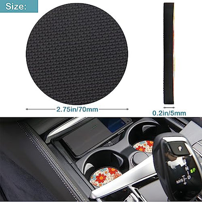 Car Cup Holder Coasters, 2 Pack – 2.75" Universal Auto Anti-Slip Insert Coaster, Rubber Car Coasters, Personalized Car Accessories for Women (Retro Daisy) - color: Retro Daisy
