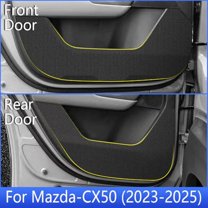 Car Door Anti Kick Pad for Mazda CX-50 CX50 2023 2024 2025 2026 Accessories Carbon Fiber Style Leather Sticker Door Sill Protector Cover Edge Guard Side Mat Interior Dirty